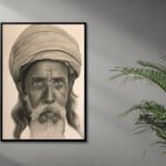 “The Wisdom in His Wrinkles.” Charcoal portrait of an elderly man with a wrapped head – a symbol of experience, heritage, and quiet power.